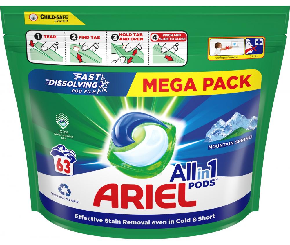 Ariel kapsule na pranie 63ks All in 1 Mountain Spring