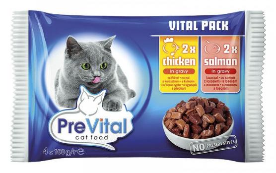PreVital kapsička pre mačky 4x100g (2kura, 2 losos)