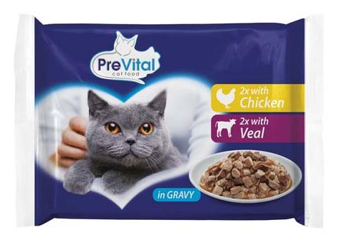 PreVital kapsička pre mačky 4x100g (2xkuracie,2xteľa)
