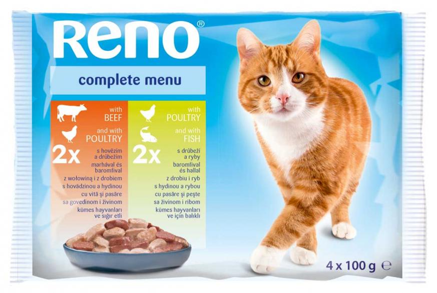 Reno Kapsičky pre mačky 4x100g (2xhyd+ryba, 2xhovä+hyd)