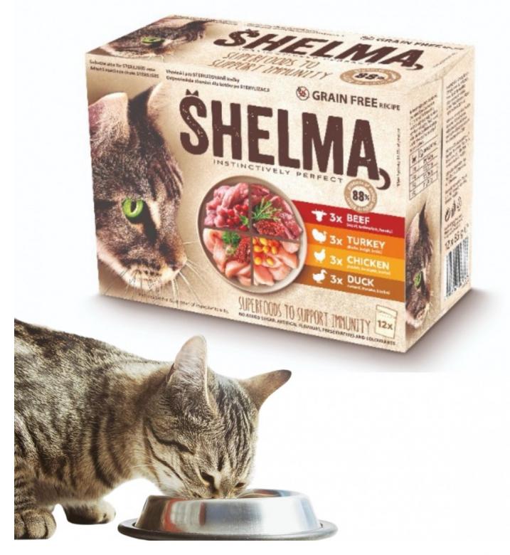 Shelma kapsička pre mačky 12x85g (kur-hov, kač-mor)